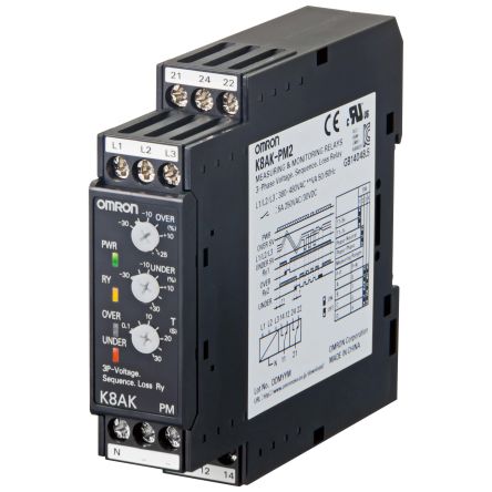 Omron Monitoring Relay, 3 Phase, SPDT, DIN Rail