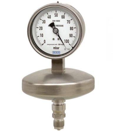 WIKA 1/2 in NPT Pressure Gauge, 100 mm, 100 mbar