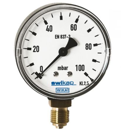 WIKA G 1/4 Pressure Gauge, 50 mm, 250 mbar