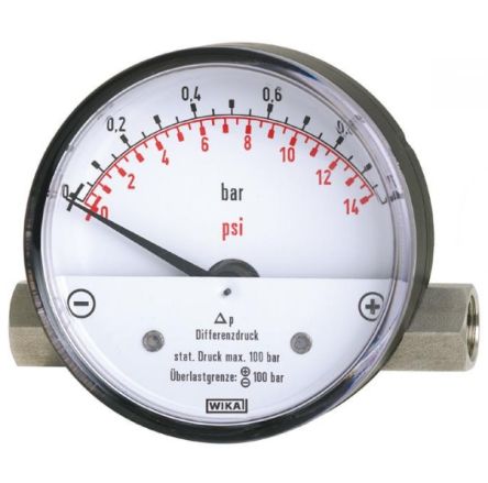 WIKA G 1/4 Process Differential Pressure Gauge, 80 mm, 1 bar
