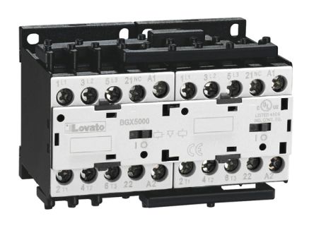Lovato 11BG Reversing Contactor, 24V Coil, 3-Pole, 12 A, 5.7 kW, 1 NC, 440V
