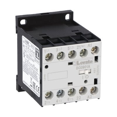 Lovato BG09 Contactor, 24V ac Coil, 3-Pole, 9 A, 4.5 kW, 1 NC, 440V