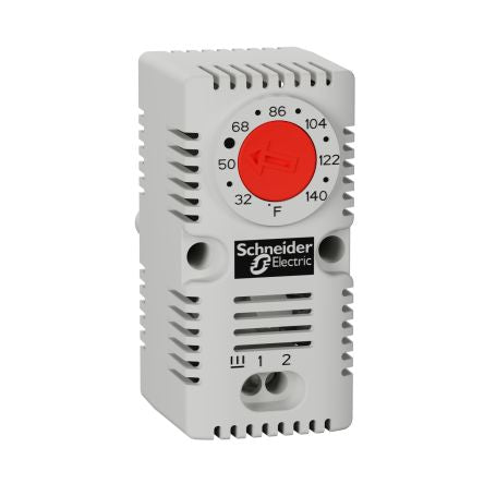 Schneider Electric Thermostat, 140 °F Max Heating Function, Automatic Reset, 1 NO, DIN Rail