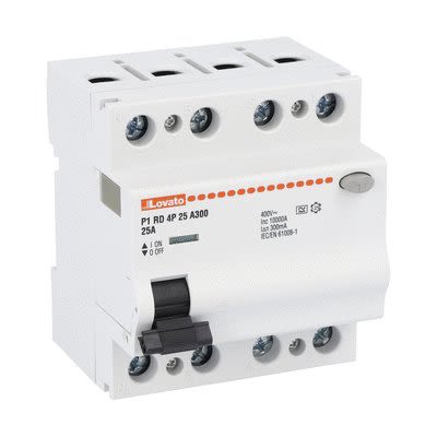 Lovato P1RD Series Molded Case Circuit Breaker, 25A, 4-Pole, 300 mA, Type A 400V ac