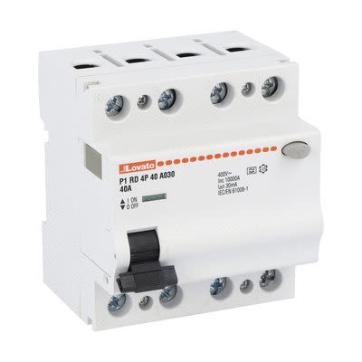 Lovato P1RD Series Molded Case Circuit Breaker, 40A, 4-Pole, 30 mA, Type A 400V ac