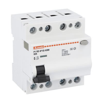 Lovato P1RD Series Molded Case Circuit Breaker, 63A, 4-Pole, 300 mA, Type A 400V ac