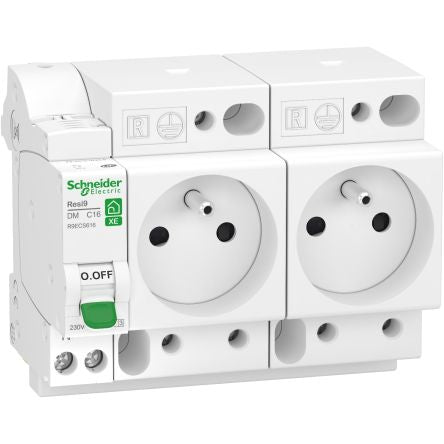 Schneider Electric Resi9 XE White 2 Gang Plug Socket, 16A Indoor & Outdoor, French 2P