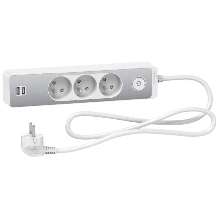 Schneider Electric French 2P 3 Gang Trailing Socket, 1.5m Cable, 16A, 250V
