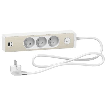 Schneider Electric French 2P 3 Gang Trailing Socket, 1.5m Cable, 16A, 250V