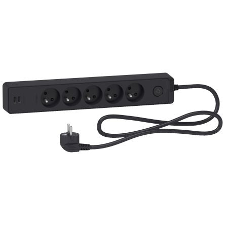 Schneider Electric French 2P 5 Gang Trailing Socket, 1.5m Cable, 16A, 250V
