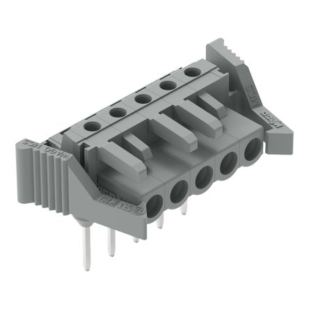 WAGO 232 Series Angled Rail PCB Connector, 5-Contact, 1 Row, 5 mm Pitch Solder