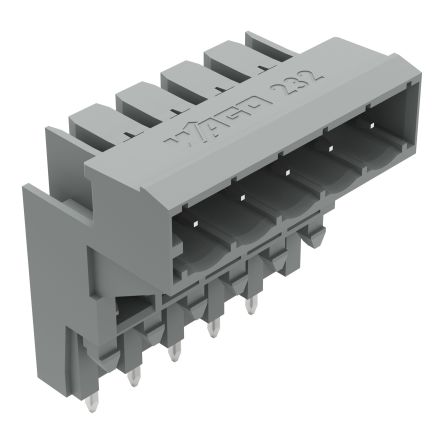 WAGO 232 Series Angled PCB PCB Header, 5 Contact(s), 5 mm Pitch, 1 Row, Shrouded