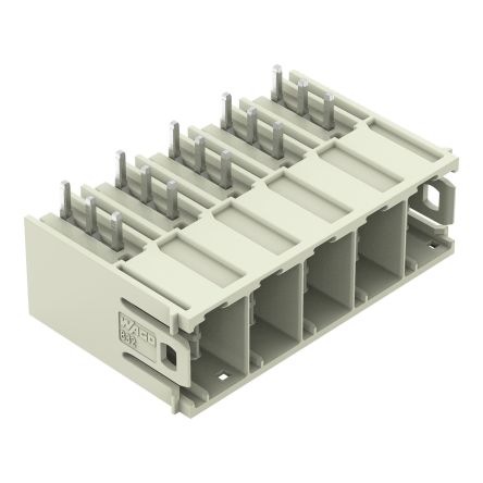 WAGO 832 Series Angled PCB PCB Header, 5 Contact(s), 10.16 mm Pitch, 1 Row, Shrouded