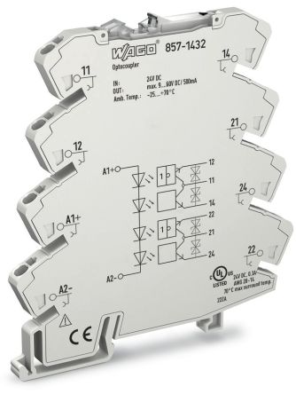 WAGO 857-1432 857 Series Optocoupler Terminal Block Grey, 2.5mm², Cage Clamp