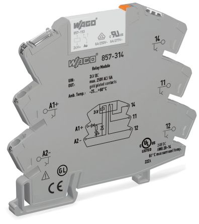 WAGO 857 Series Relay Module, DIN Rail, 24V dc Coil, SPDT, 10mA