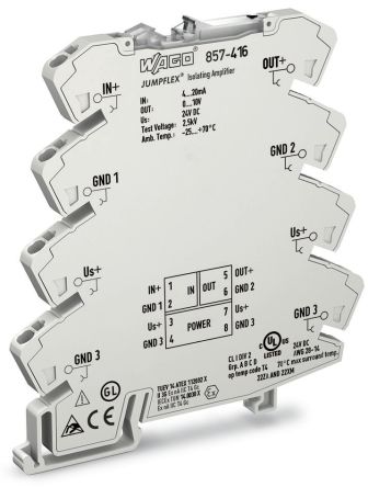WAGO 857 Series Signal Conditioner, Current Input, Voltage Output, 24V dc Supply, ATEX, IECEx