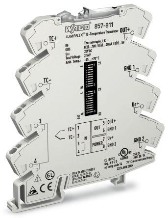 WAGO 857 Series Signal Conditioner, Temperature Input, Current/Voltage Output, 24V dc Supply, ATEX, IECEx