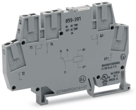 WAGO 859 Series Relay Module, DIN Rail, 110V dc Coil, SPDT, 3A