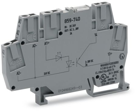 WAGO 859-740 859 Series Optocoupler Terminal Block Grey, 2.5mm², Cage Clamp