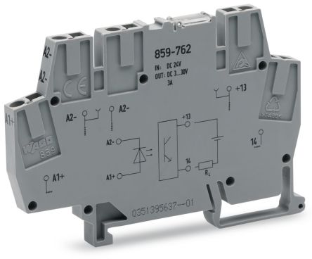 WAGO 859-762 859 Series Optocoupler Terminal Block Grey, 2.5mm², Cage Clamp