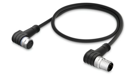 WAGO Female 3 way Right Angle to Male 3 way M8 Actuator/Sensor Cable, 1 m