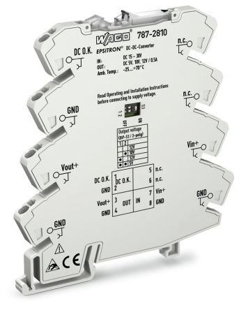 WAGO 787 DC/DC Converter, 15V dc, 30 V dc/ 500 mA, 24V dc Input, 24V dc Input, DIN Rail 2.5 W, 70 °C Max Temp -25 °C Min