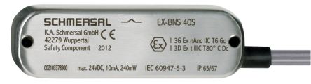 Schmersal EX-BNS 40S Series Magnetic Non-Contact Safety Switch, Stainless Steel Housing, 24V dc, 2 NC, NO, 1 m Cable