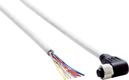 SICK Female 12 way M12, Right Angle to Unterminated 12 way Free Cable End Connector Cable, 5 m