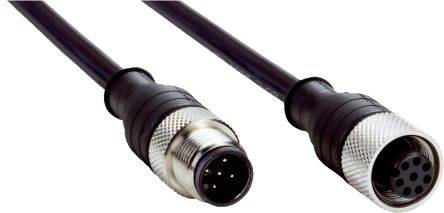 SICK Female 5 way Straight to Male 8 way Straight Connector Cable, 100 mm