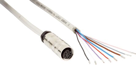 SICK Female 8 way M16, Straight to Male 4 way Unterminated Connector Cable, 5 m