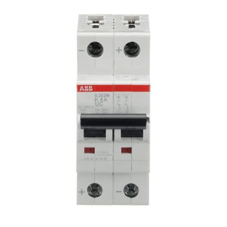 ABB S200M S202M Circuit Breaker, 2-Pole, 4A, Type K, 440V ac AC, 440 V dc DC, 10 kA Breaking Capacity