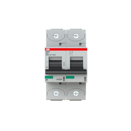ABB S802 Circuit Breaker, 2-Pole, 32A, Type C, 690V ac AC, 250 V dc DC, 50 kA Breaking Capacity