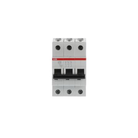 ABB M Compact S200 2CDS253001R Miniature Circuit Breaker, 3-Pole, 63A, Type B, 12V ac AC, 12 V dc DC, 10 kA Breaking