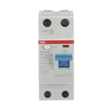 ABB F200 Series Residual Current Circuit Breaker, 40A, 2-Pole, 30 mA, Type A, 1 kA 230V ac