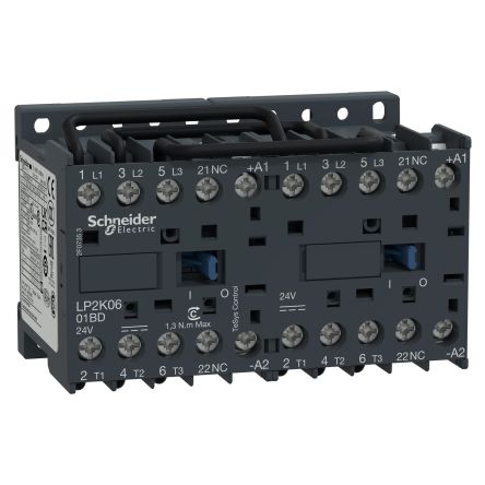 Schneider Electric LP2K Contactor, 24V dc Coil, 3-Pole, 6 A, 3 kW 24V dc, 3 NO, 690V ac