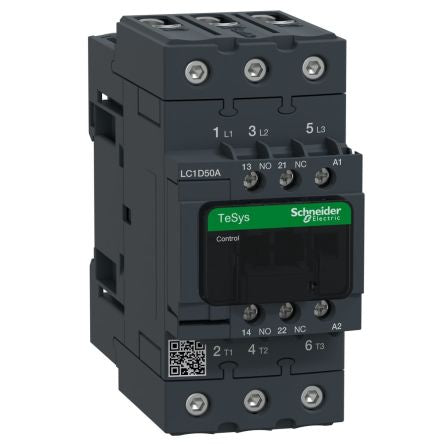 Schneider Electric LC1D Contactor, 220V ac Coil, 3-Pole, 50 A, 22 kW 220V ac, 3 NO, 690V ac