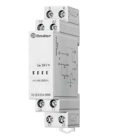 Finder DIN Rail Power Relay, 24V ac/dc Coil, 8A Switching Current, SPDT