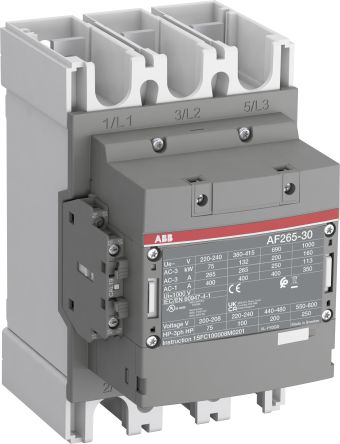 ABB AF265 Contactor, 24V ac/dc Coil, 3-Pole, 400 A, 132 kW 60V, 3 NO, 690V ac