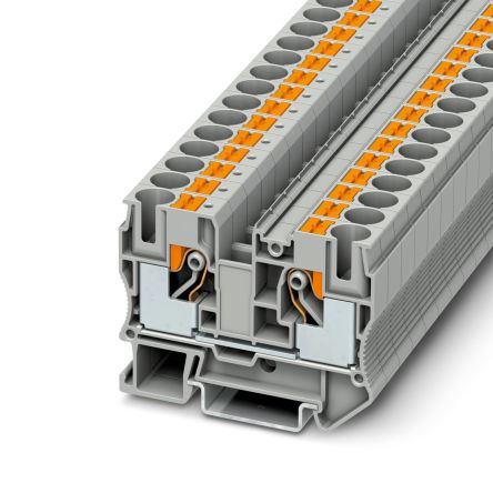Phoenix Contact 3212120 PT 10 Series Feed Through Terminal Block Grey, 0.5mm², 16 mm², 1-Level, Push-in, IECEx, ATEX
