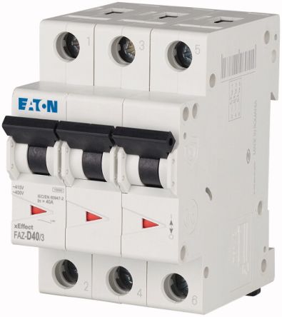 Eaton xEffect xEffect Miniature Circuit Breaker, 3-Pole, 40A, Type D, 415V ac AC, 60 V dc DC, 10 kA Breaking Capacity