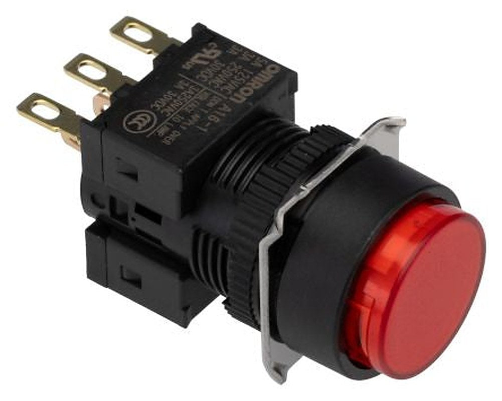 Omron A16 Series Push Button Switch, Panel Mount, 16 mm Cutout, SPDT, IP40, 30 V dc