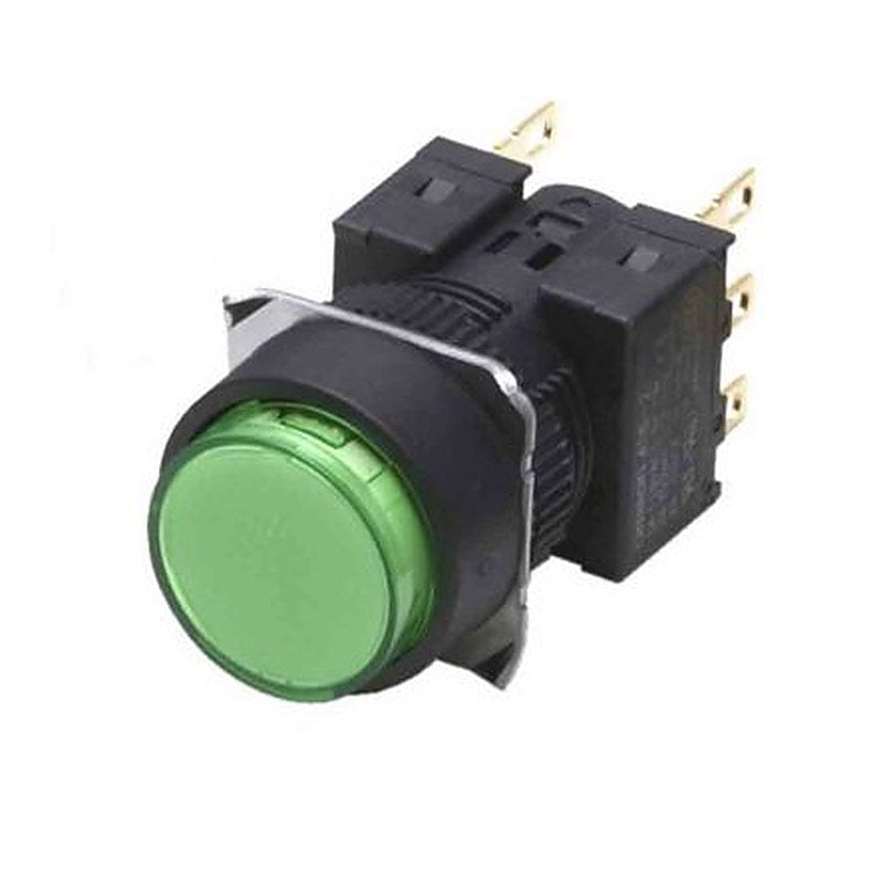 Omron A165 Series Push Button Switch, Momentary, Panel, 16 mm Cutout, SPDT, Green LED, IP65, 30 V dc 24 V ac