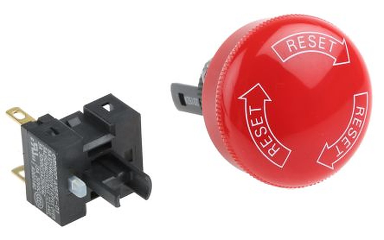 Omron A165E Series Twist Release Emergency Stop Push Button, Panel Mount, 16 mm Cutout, 1 NC, IP65