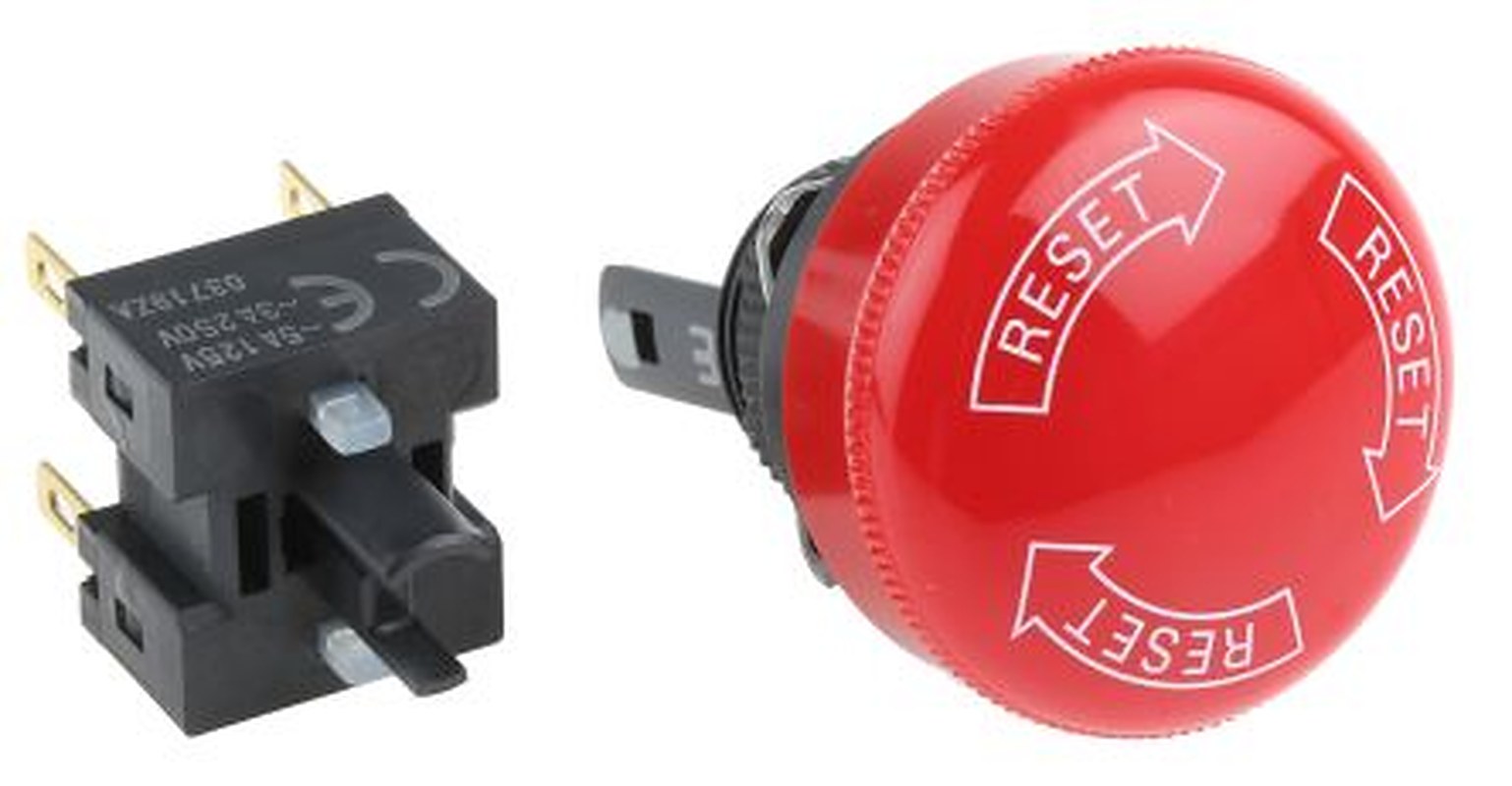 Omron A165E Series Twist Release Emergency Stop Push Button, Panel Mount, 16 mm Cutout, 2 NC, IP65