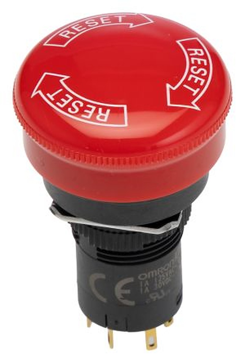 Omron A165E Series Twist Release Emergency Stop Push Button, Panel Mount, 16 mm Cutout, 3 NC, IP65