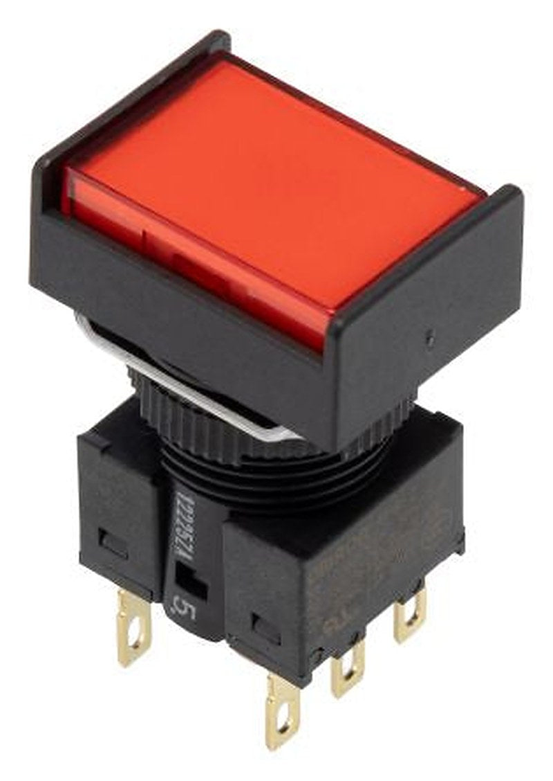 Omron A16 Series Illuminated Push Button Switch, Panel Mount, 16 mm Cutout, DPDT, Red LED, IP66, 30 V dc 250 V