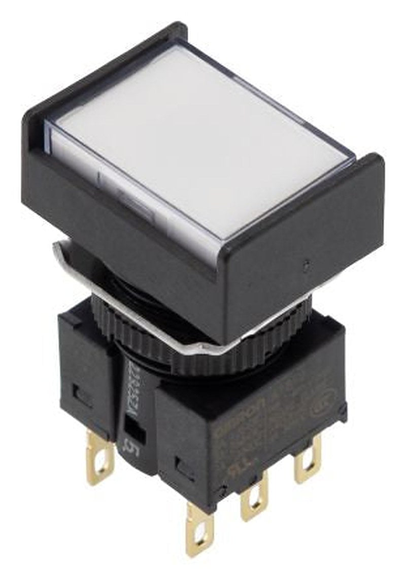 Omron A16 Series Illuminated Push Button Switch, Panel Mount, 16 mm Cutout, DPDT, White LED, IP66, 30 V dc 250 V