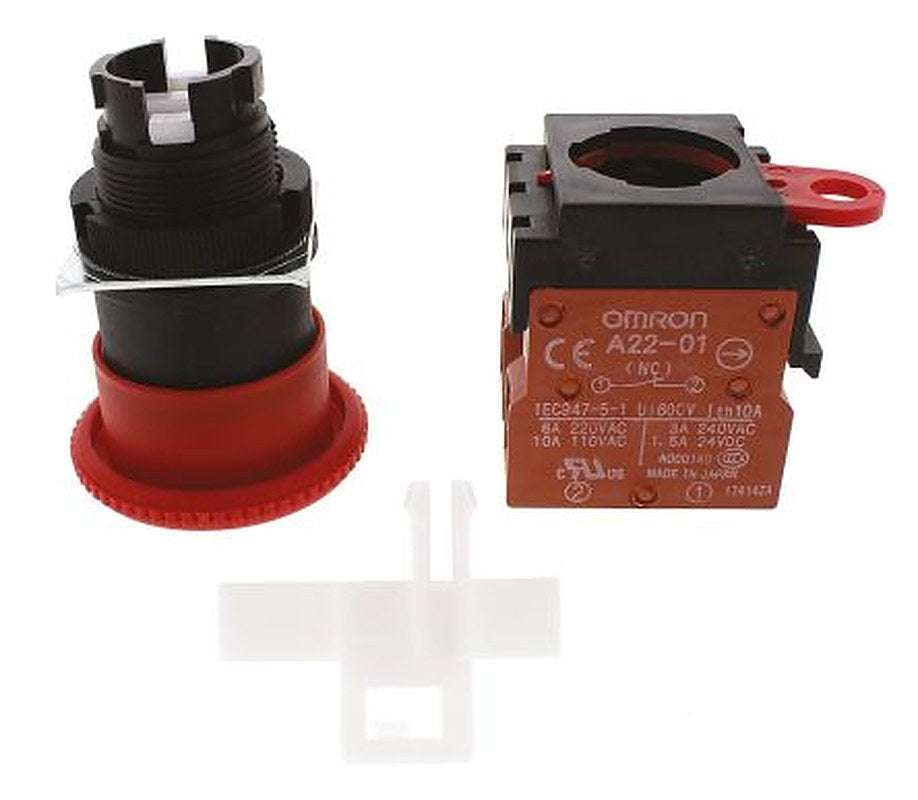 Omron A22E Series Twist Release Emergency Stop Push Button, Panel Mount, 2 NC, IP65