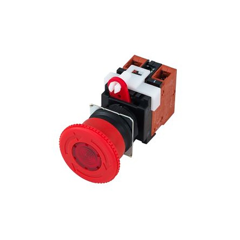 Omron A22E Series Turn Reset Illuminated Emergency Stop Push Button, Panel Mount, 22 mm Cutout, 2 NC, IP65