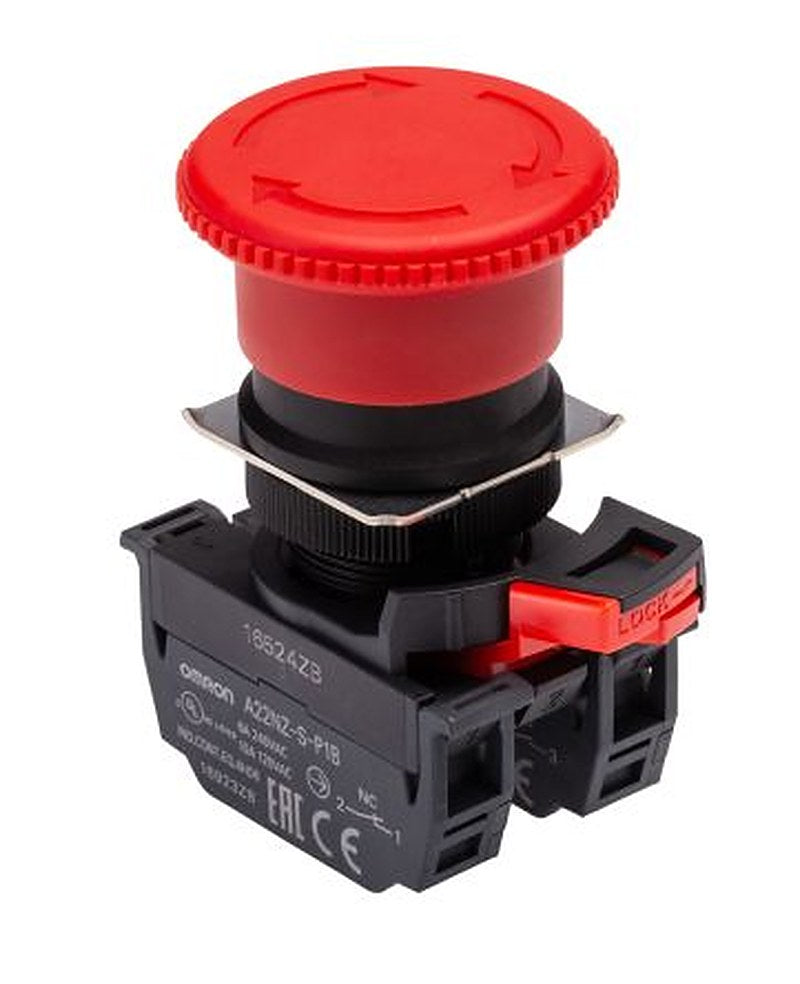 Omron A22NE Series Twist Release Emergency Stop Push Button, Panel Mount, 22 mm Cutout, 1 NO/1 NC, IP65
